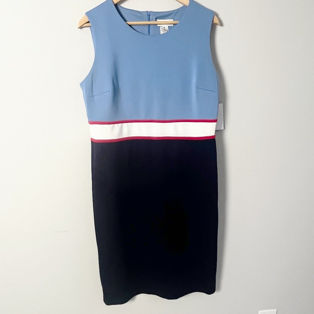 2/$30 NWT EnFocus Studio Colorblock Navy Shift Sleeveless Dress 14